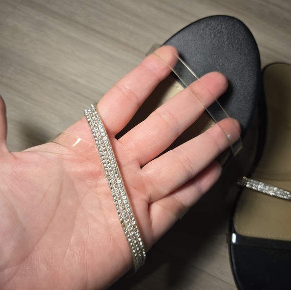 Miss Lola Strappy Sandals Sz 7 Black/clear/rhinestones - Picture 3 of 6